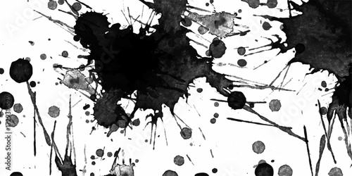 Splattered ink halftone texture with rough, random textures and dynamic grunge smears. ink blots and splats. detailed ink splats Hyperrealistic Highly Detailed Isolated On Transparent Background.