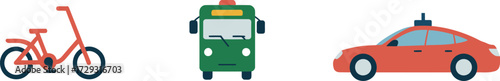 Vector illustration of city transportation options featuring a bicycle bus and taxi perfect for urban