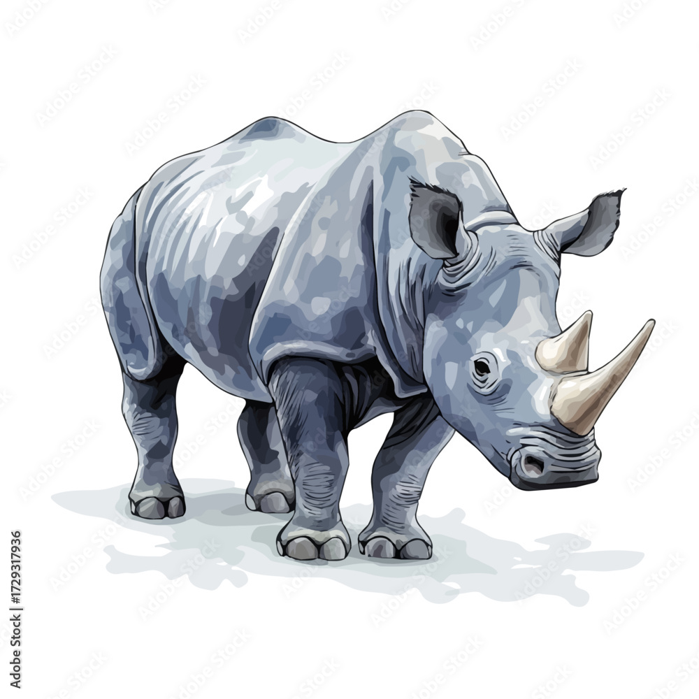 Fototapeta premium Rhinoceros, watercolor painting vector, isolated on a white background.