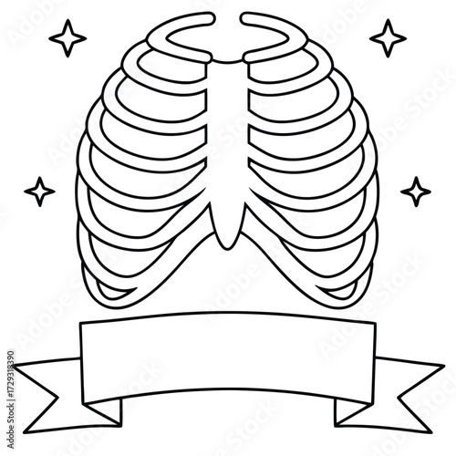 Ribcage with stars and banner human anatomy skeleton