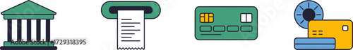 Banking and Finance Vector Icons Depicting Financial Institutions and Transactions for Modern Fintech