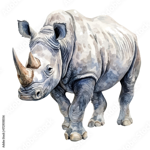watercolor vector of Rhinoceros, isolated on a white background.