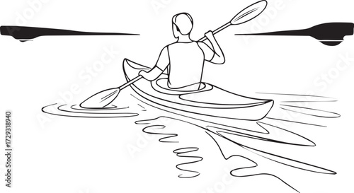 Silhouette of a person kayaking with a paddle on rippling water during daytime outdoor activity