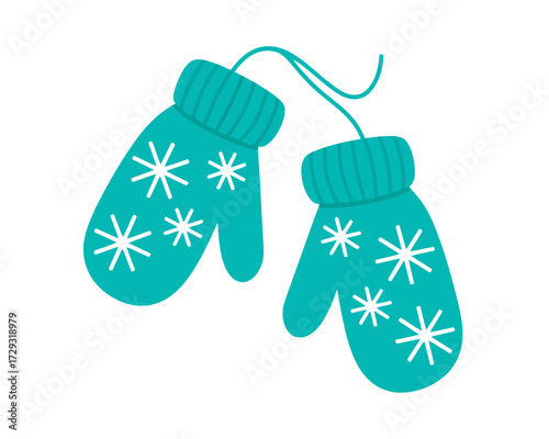 Cozy teal mittens with snowflake designs perfect for winter cold weather warmth vector
