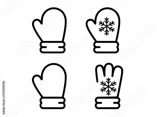 Winter handwear icons set snowy mittens and gloves with snowflake designs vector