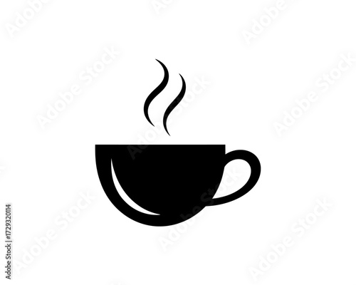 Minimalist black coffee cup icon with steam simple beverage graphic vector