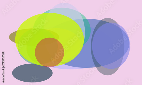 Overlapping Transparent Ovals and Circles in Various Colors on Pink abstract shapes