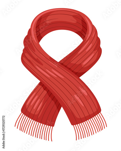 Cozy red winter scarf with fringes for cold weather fashion and warmth accessories vector