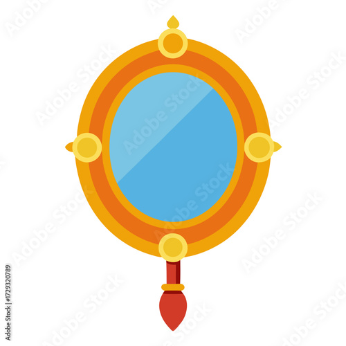 Decorative round mirror with ornate handle