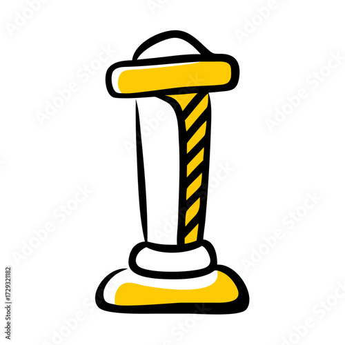 Automatic bollard with yellow and white striped design  