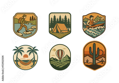 Coloured Vintage Travelling Badge Collection Vector by AZ for UI/UX, Books, Design and Decoration Asset