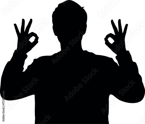 Man silhouette ok gesture perfection success approval vector