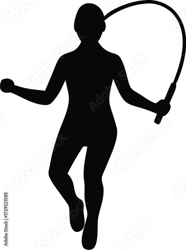 Dynamic silhouette of a woman energetically skipping rope representing fitness and healthy lifestyle isolated on transparent background