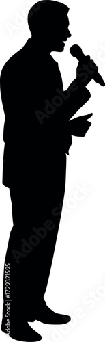 Silhouette of a man speaking into a microphone presentation conference event vector