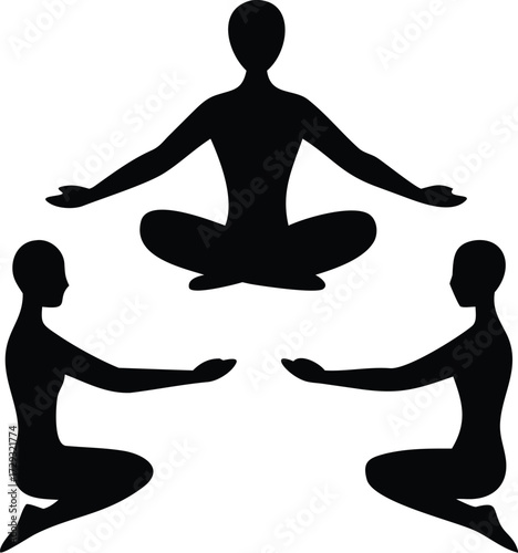 Collection of diverse people silhouettes performing various yoga poses isolated on transparent background