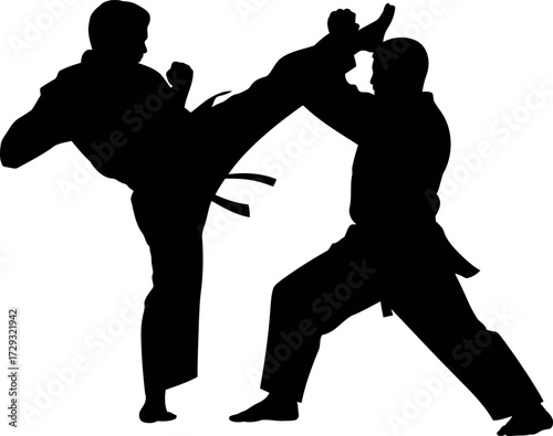 Martial arts silhouettes dynamic kick combat fight action sport vector