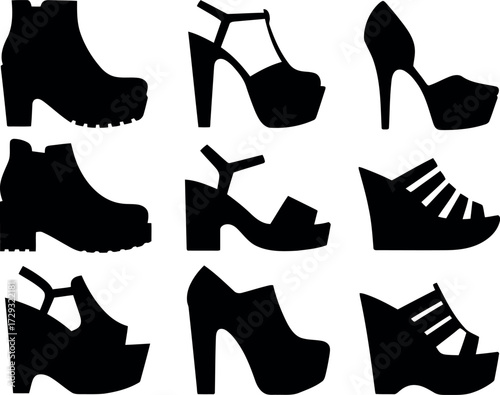 Fashion footwear collection silhouette set women's shoes vector
