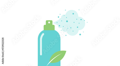 Aerosol spray bottle releases a vapor with a green leaf accentuation