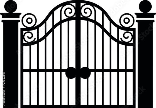 Elegant ornate iron gate architectural element vector vector
