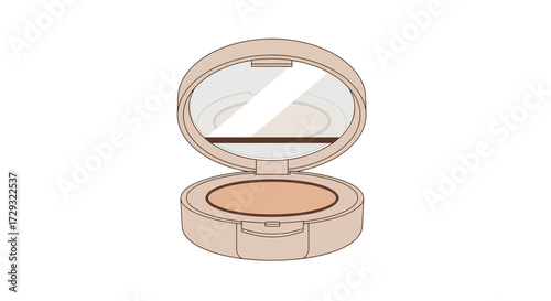 Beige compact powder with open mirror, cosmetic product illustration