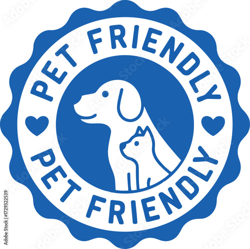 Pet friendly badge stamp icon dog cat silhouette blue circular label vector
