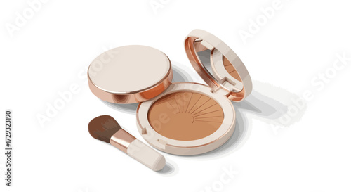 Elegant bronzer and brush set for achieving sun-kissed skin effect makeup look