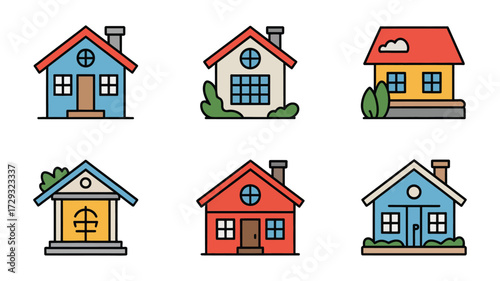 Vector Illustration of various houses, showcasing different architectural styles and designs