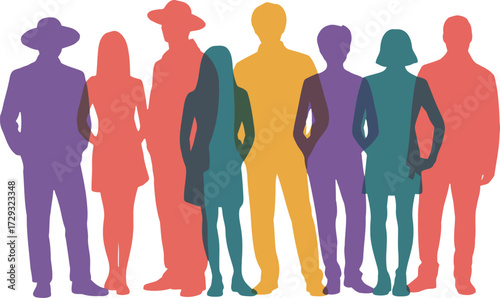 Vibrant diverse group silhouettes standing together community unity vector