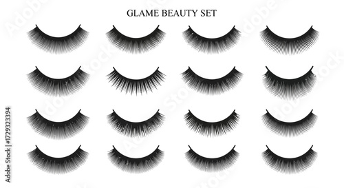 Elegant false eyelashes collection with diverse shapes and styles, isolated