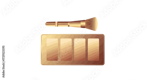 Elegant golden makeup palette with four colors and brush illustration