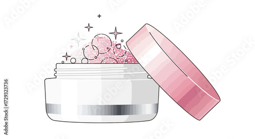 Elegant skincare product with shimmering pink contents in a stylish jar
