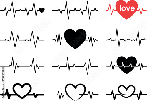 Heartbeat ekg line art with hearts medical love symbol design vector