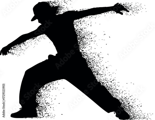 Dynamic silhouette dancer movement energy abstract paint splatter vector