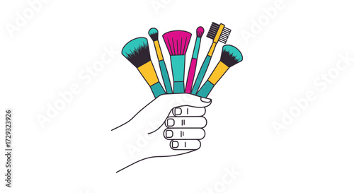 Hand Holding Stylized Makeup Brushes for Beauty and Cosmetic Concepts