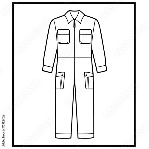 Utilitarian jumpsuit line drawing workwear clothing