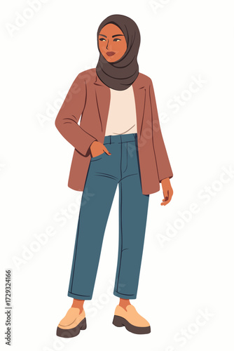 Modern hijab fashion girl illustration, trendy style