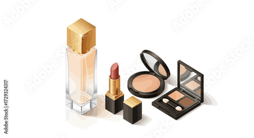 Isometric beauty product assortment for modern cosmetic marketing design