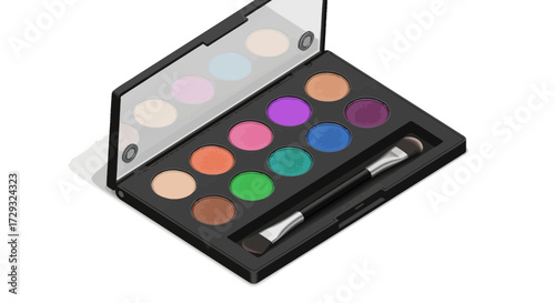 Isometric illustration eye shadow palette with a brush for beauty routine