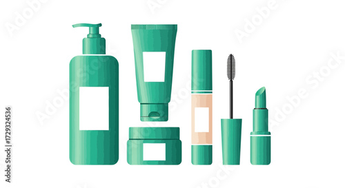 Minimalist Beauty Product Set in Shades of Green for Brand Mockup