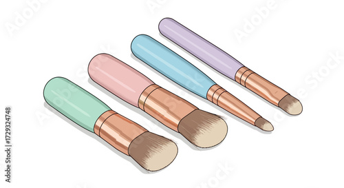 Pastel colored makeup brushes isolated on white for beauty and fashion shots