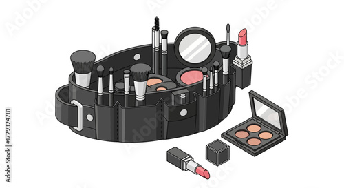 Professional makeup artist kit with cosmetic bag and beauty products