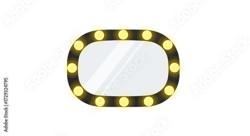 Retro style illuminated makeup mirror with glowing bulbs on white background