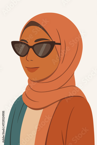 Modern hijab lady with sunglasses, stylish vector portrait