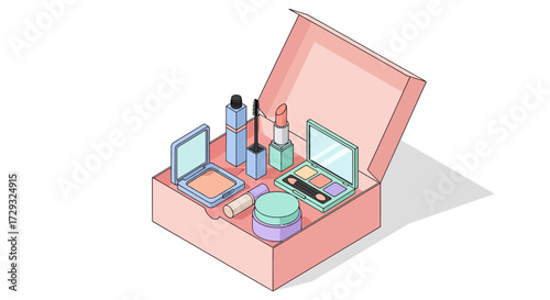 Stylish collection of makeup essentials arranged in a sophisticated vanity box