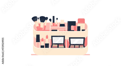 Stylish cosmetic organizer illustration with beauty accessories vector design