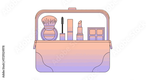 Stylish watercolor cosmetic bag filled with beauty essentials vector design