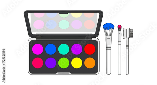 Vibrant eyeshadow palette with makeup brushes, a tool for beauty and artistry