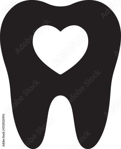 Tooth with heart icon vector, clean silhouette design for dental care, love, and healthy smile illustrations