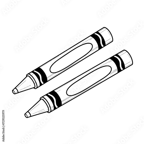 Black and White Crayons: Two crayons, rendered in simple black and white, lie side by side, inviting creativity and the playful spirit of art. 