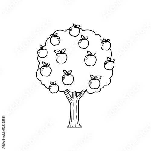 Line Drawing of an Apple Tree: A simple yet charming line drawing portrays a flourishing apple tree, laden with ripe fruit, offering a symbol of nature's bounty.